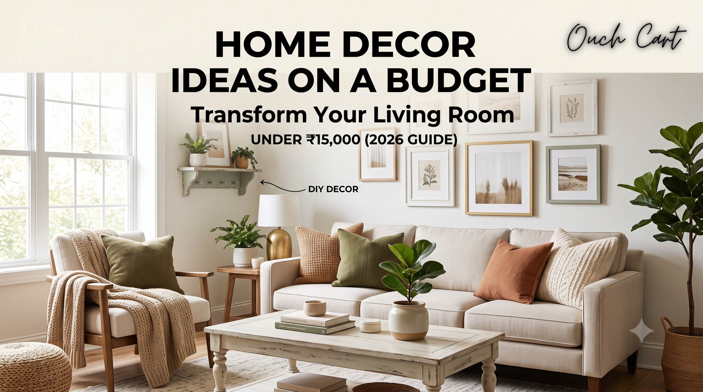create featured image Home Decor Ideas on a Budget: Transform Your Living Room Under ₹15,000 (2026 Guide) use logo ouchcart