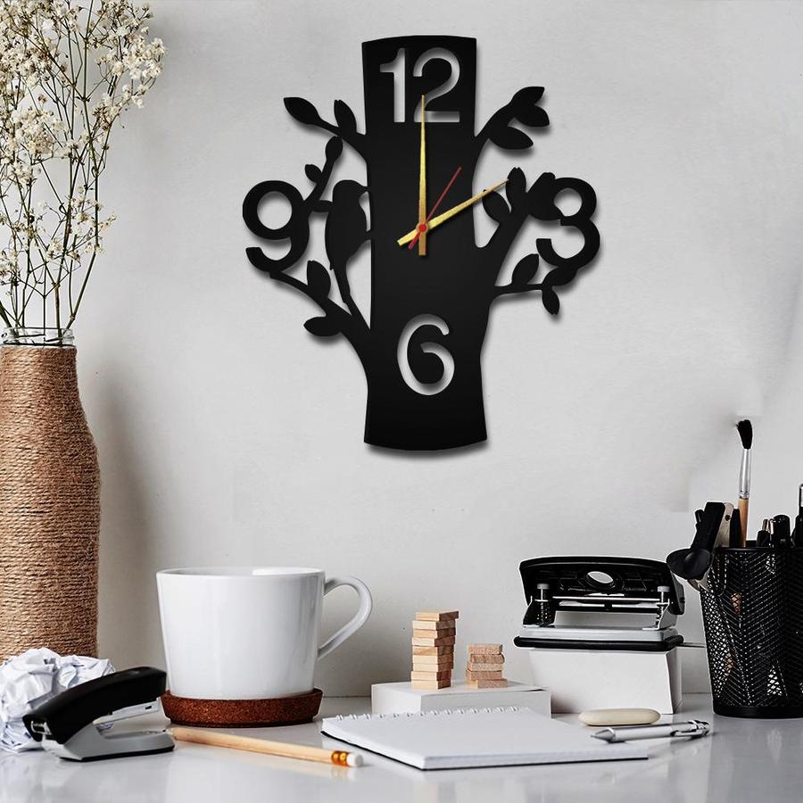 Owl Trunk Leaves Clock Living Room Home Decor Large Round Wall