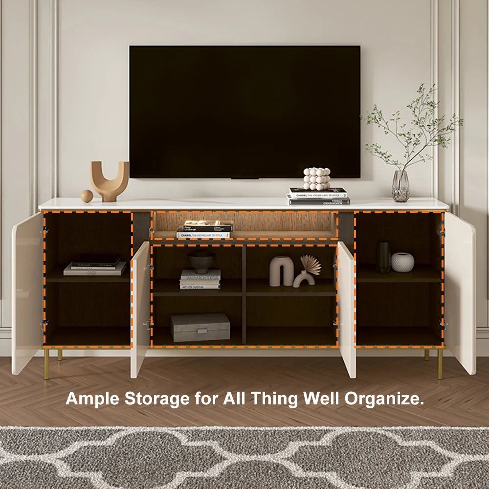 Modern Fluted TV Unit with Storage Cabinet & Shelves Ouch Cart