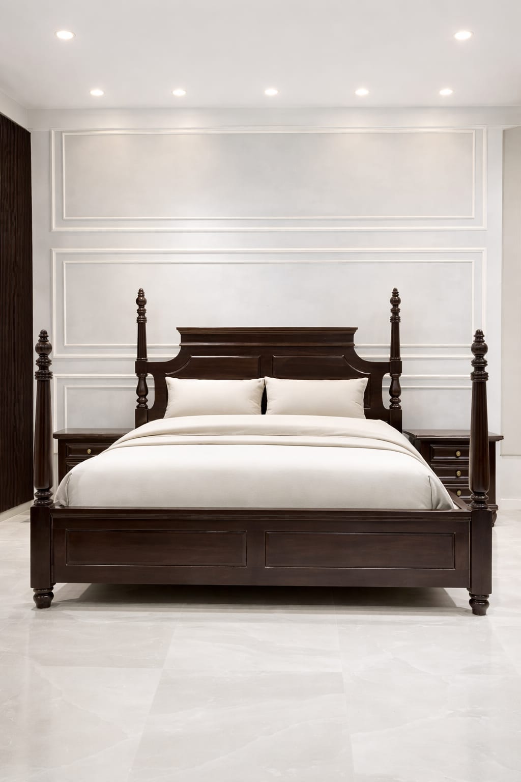 Solid Wood King Bed with Bedside Tables | Classic Wooden Bedroom Set