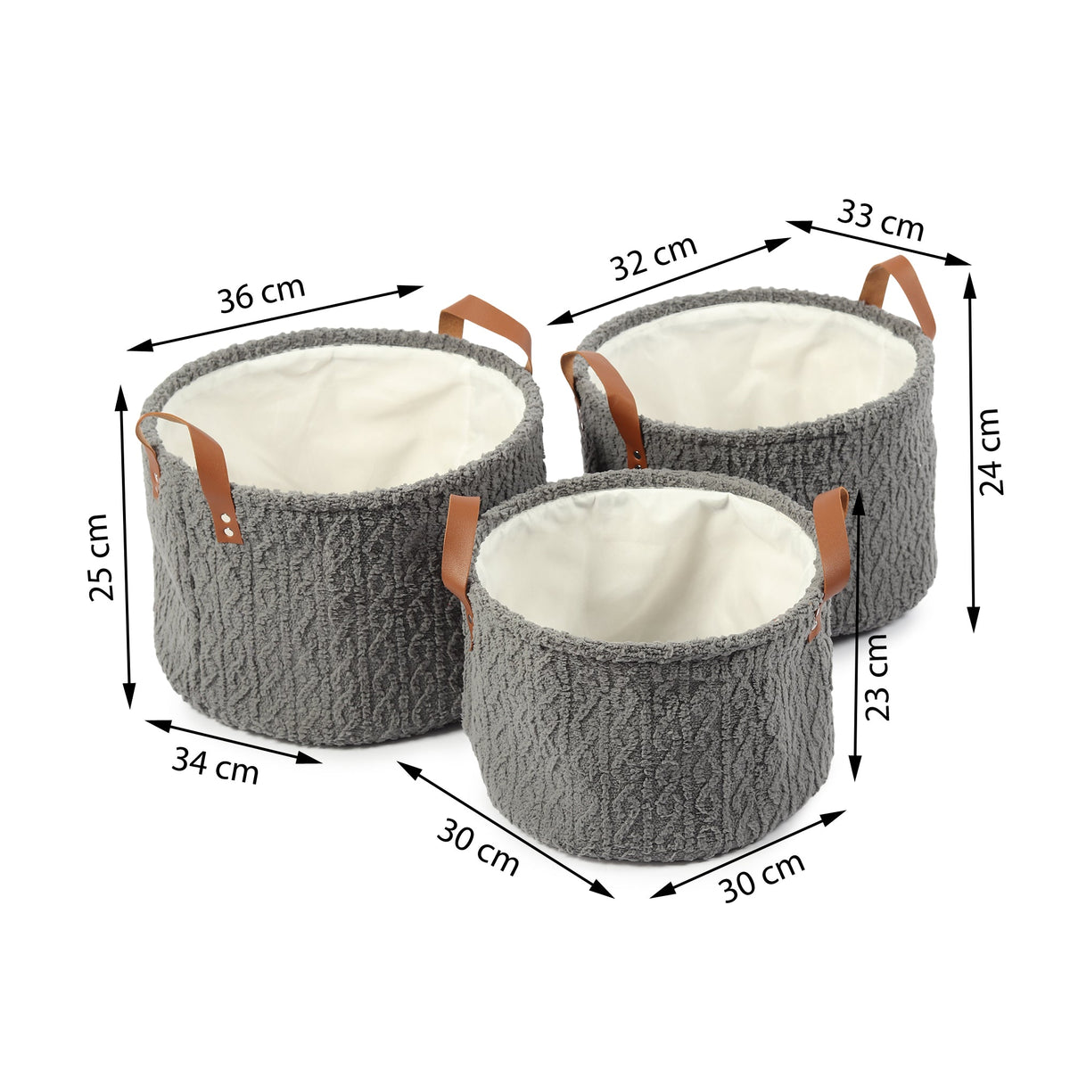 Leni Ash Grey Basket set of 3 M.M.I. OVERSEAS