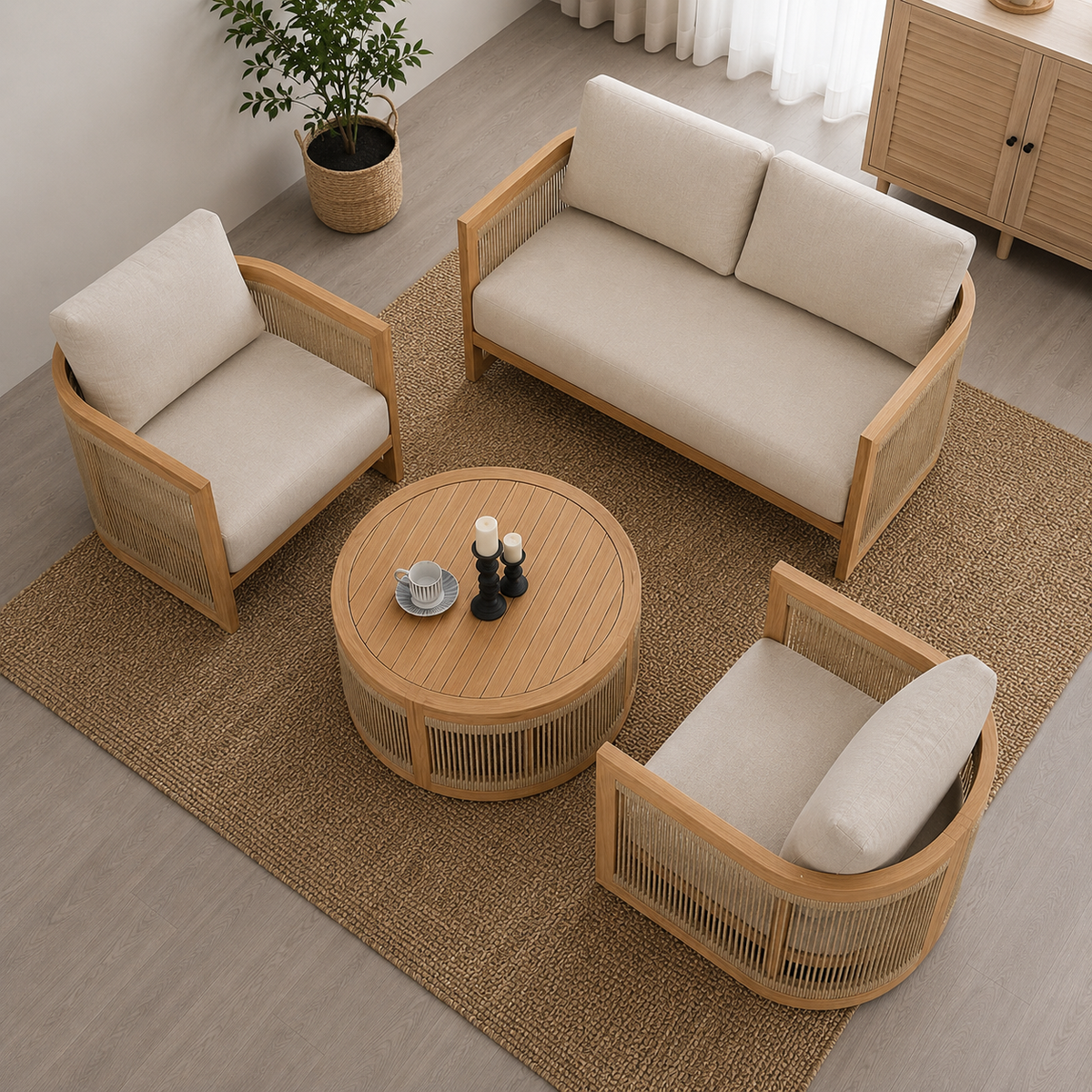 Modern Wooden Cane Accent Chair | Solid Wood Single Seater Sofa | Upholstered Lounge Chair for Living Room OUCH CART