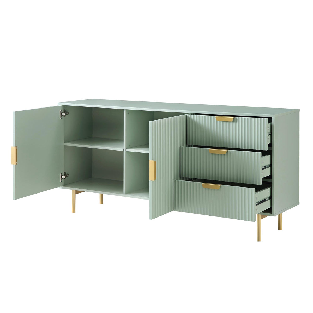 Modern Fluted Sideboard Cabinet with Drawers & Storage Ouch Cart