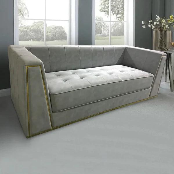 Miyu Faux Leather Tufted 3 Seater Sofa with Square Arms Living Room Furniture - Ouch Cart