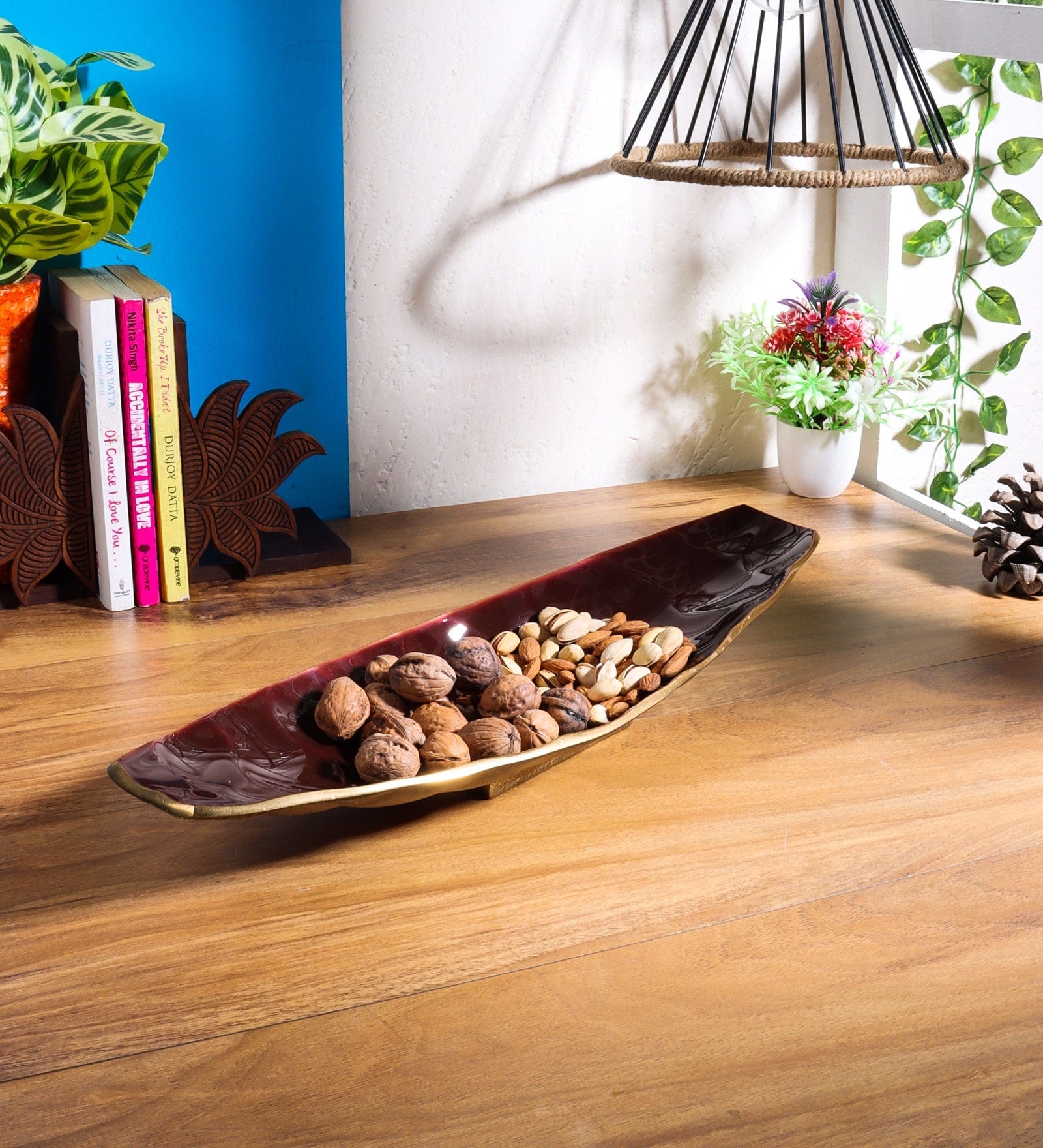 serving tray maroon gold