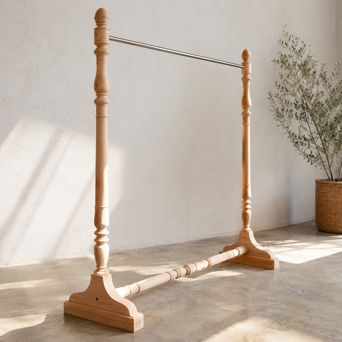 Ouch Cart Wooden Clothes Rack | Freestanding Garment Stand with Hanging Rod for Bedroom OUCH CART