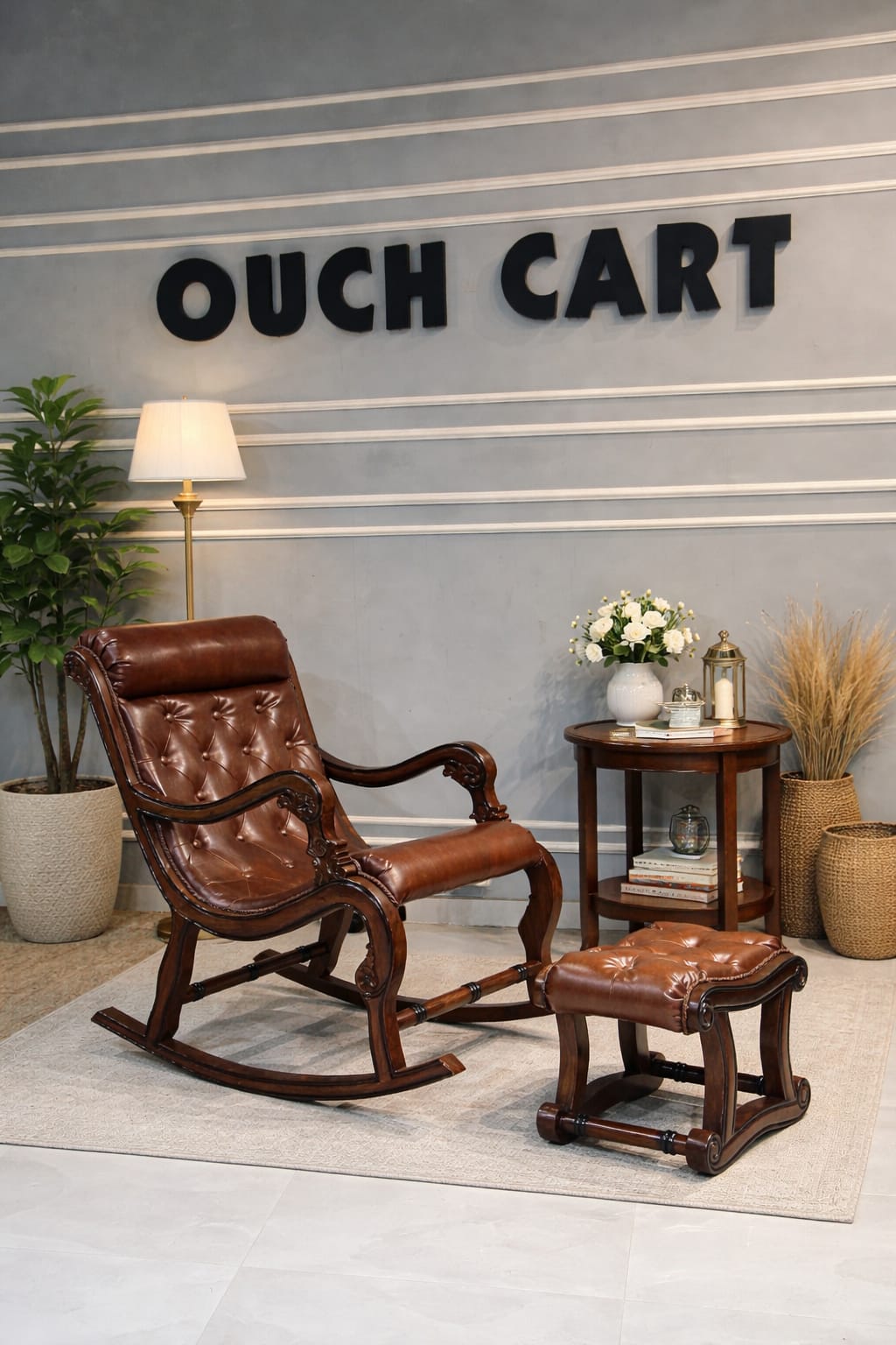Pure Teak Wood Standard Rocking Chair with Footrest | Premium Solid Wood Comfort Ouch Cart