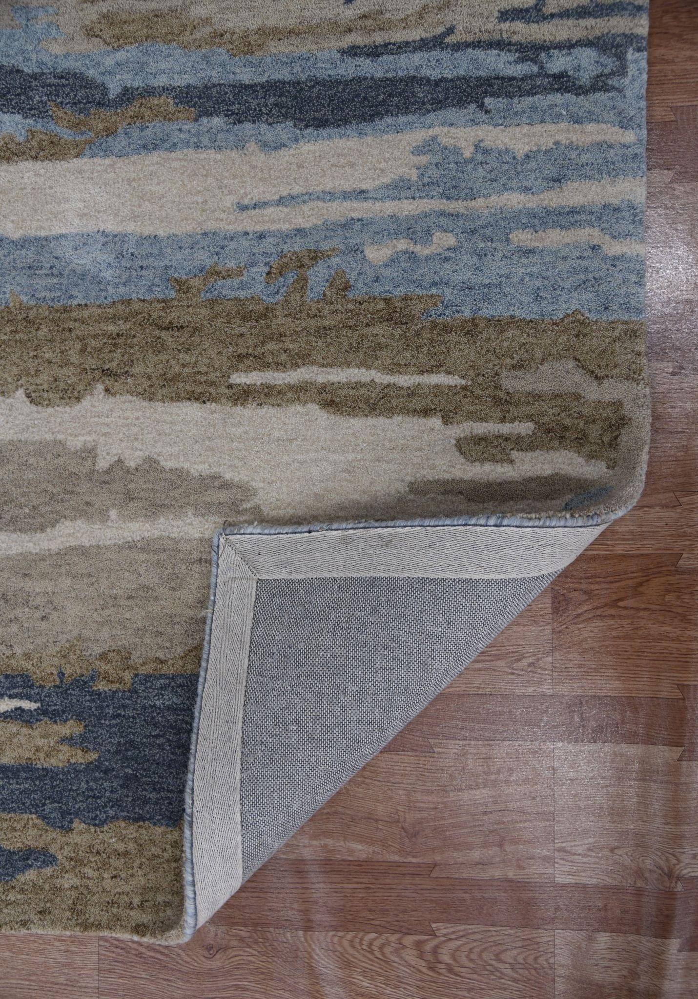 Water Blue Wool & Viscose Abstract 8X10 Feet Hand-Tufted Carpet Abstract Rug - Ouch Cart