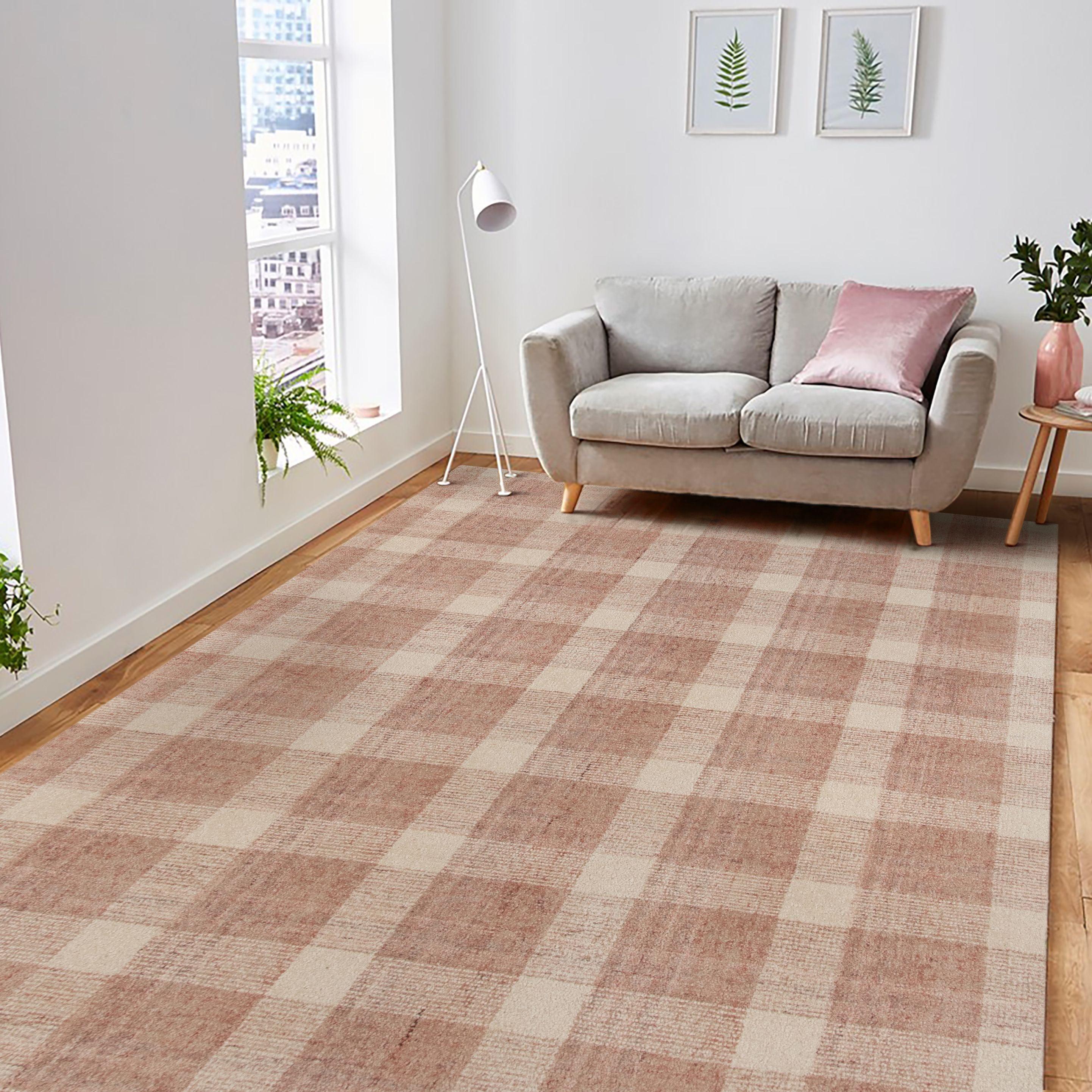 Rose Gold Wool Tartan 8X10 Feet Hand-Tufted Carpet - Rug - Ouch Cart