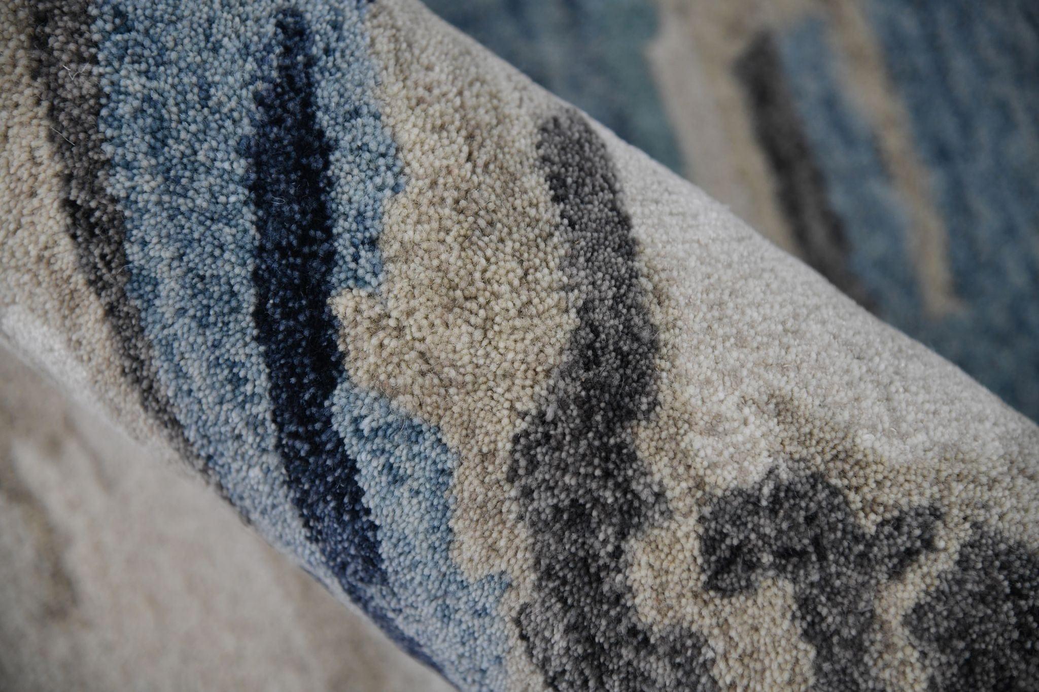 Abstract Blue Wool & Viscose Hand-Tufted Carpet Rug 5x8 Feet - Ouch Cart