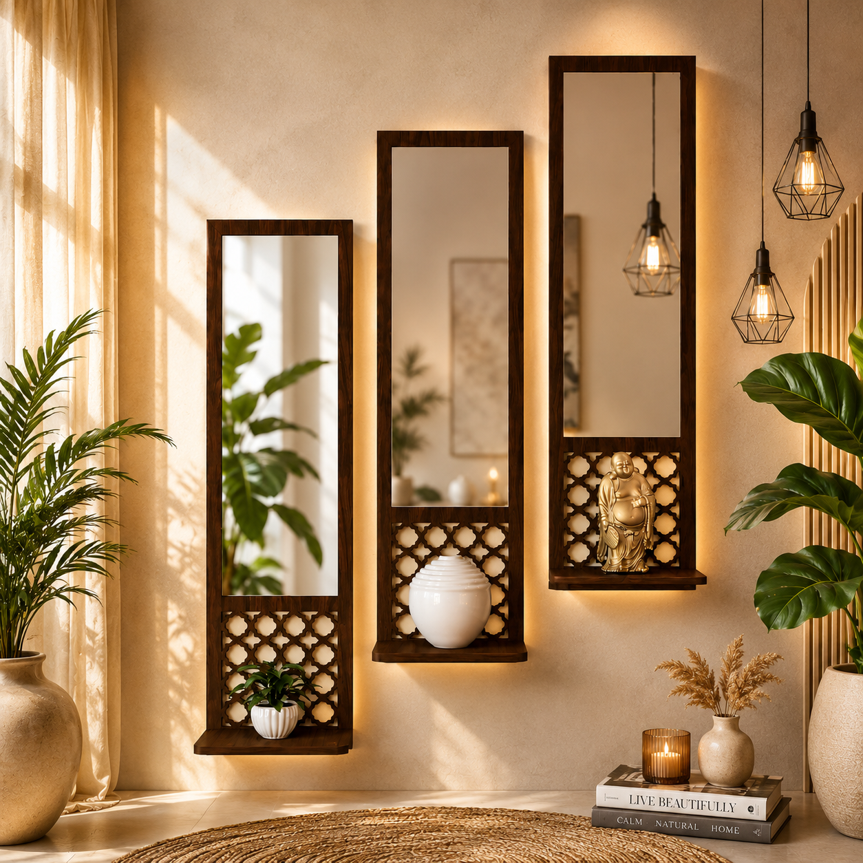 Designer Long Wall Mirror- Set of 3 Ouch Cart