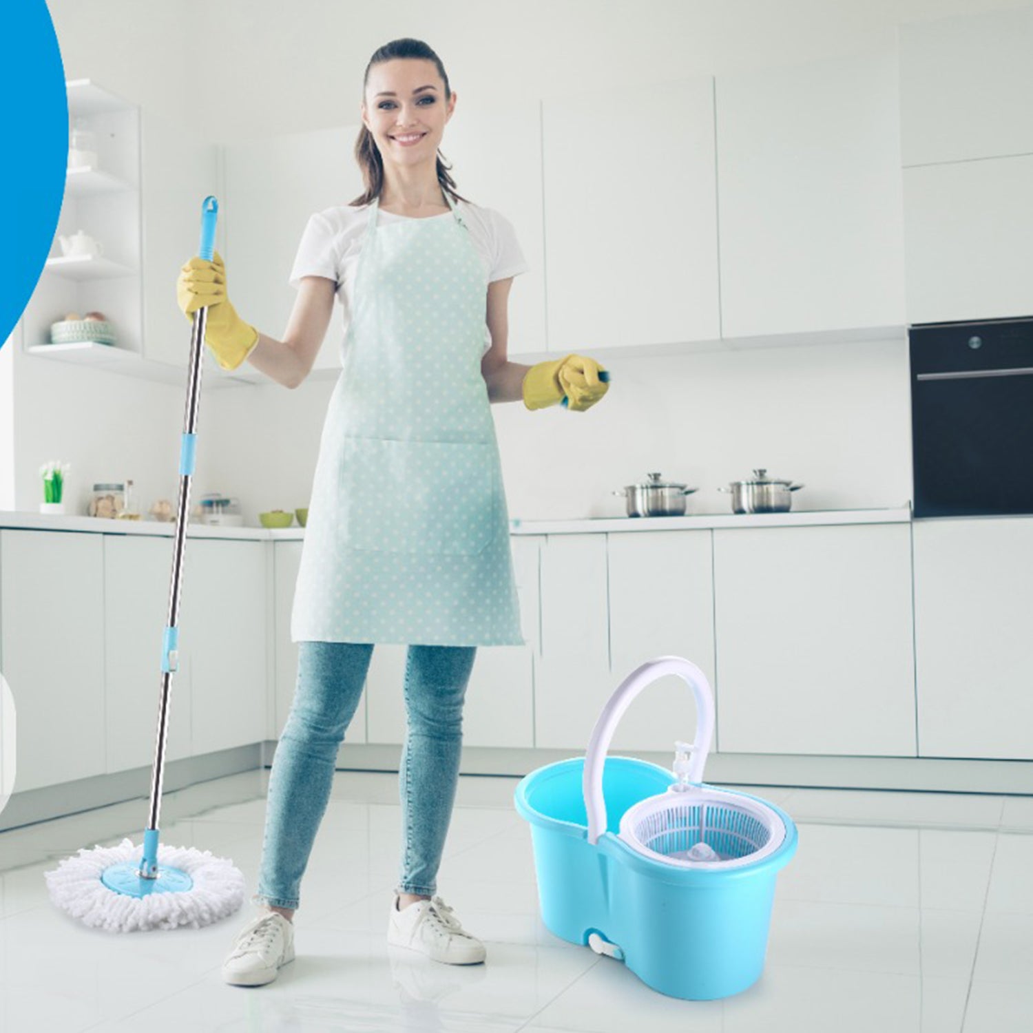 8702 Plastic Spinner Bucket Mop 360 Degree Self Spin Wringing With 2 Absorbers For Home And Office Floor Cleaning Mops Set Wukusy