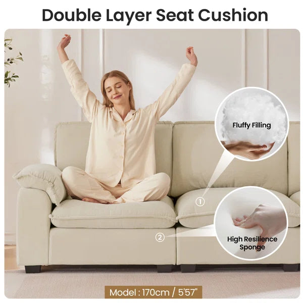 Wide L-Shaped Sofa Comfy Cloud Couch Chenille Upholstered Sofa 4 Seater Sofa For Living Room