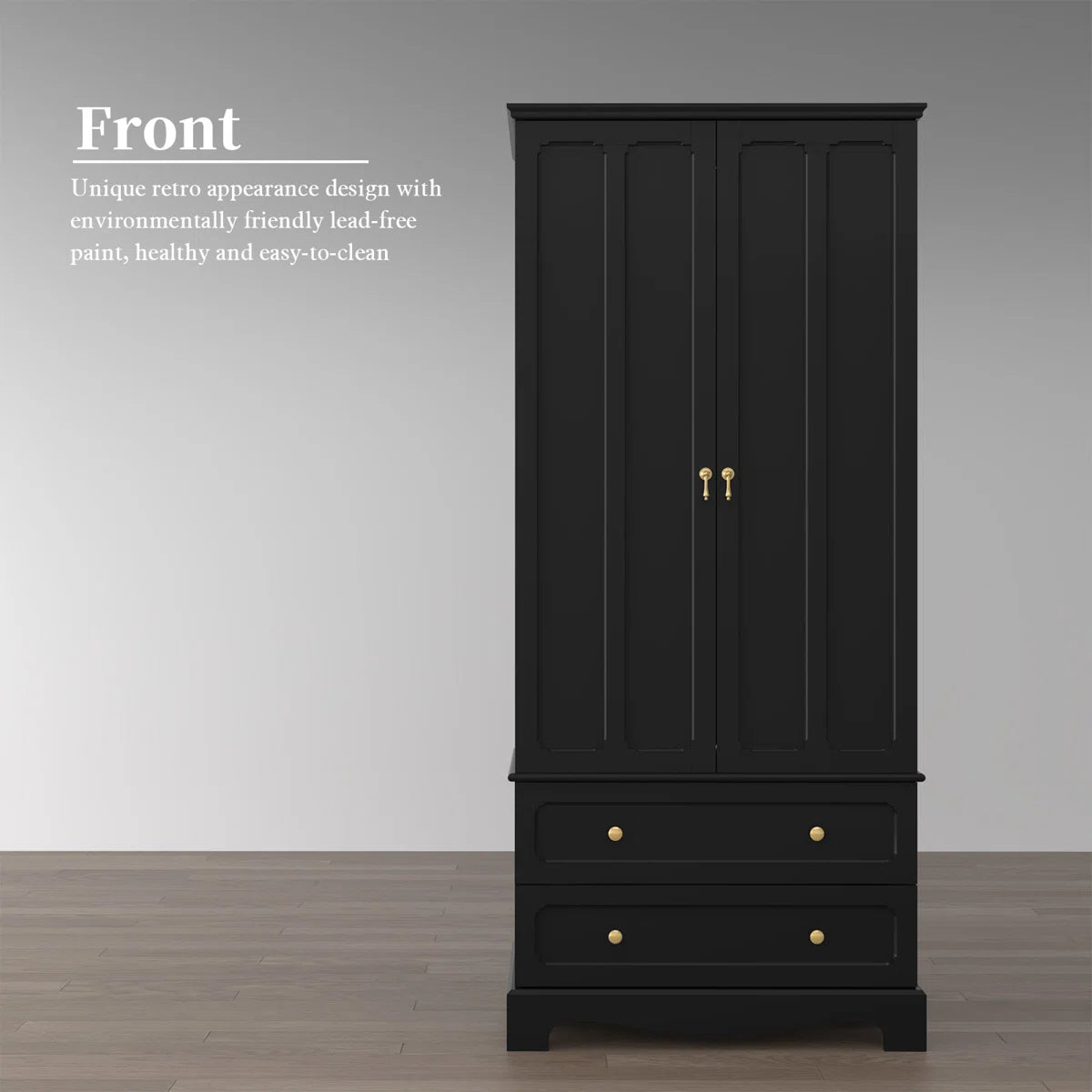 Elegant Wooden Wardrobe Armoire with 2 Drawers – Freestanding Design