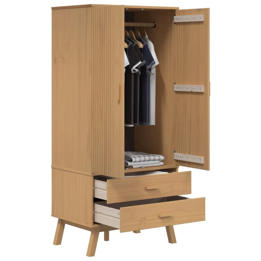 Pine Wood Armoire Spacious Solid Wood Wardrobe with Elegant Finish OUCH CART
