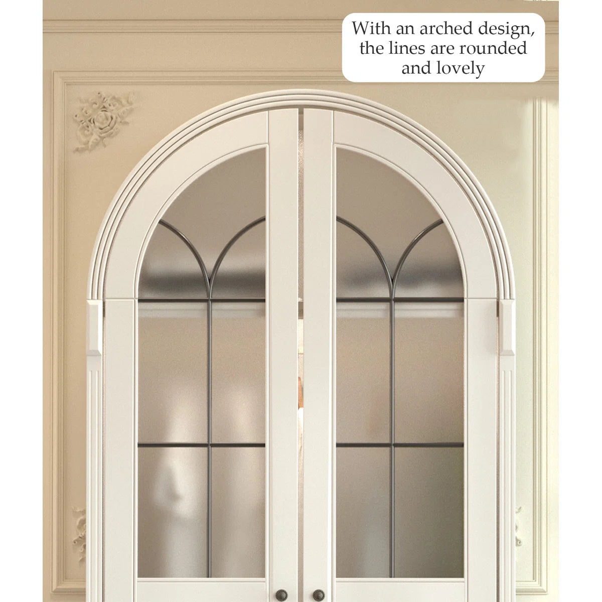 Creamy Retro Oak Arched Wardrobe – Elegant Wooden Bedroom Closet