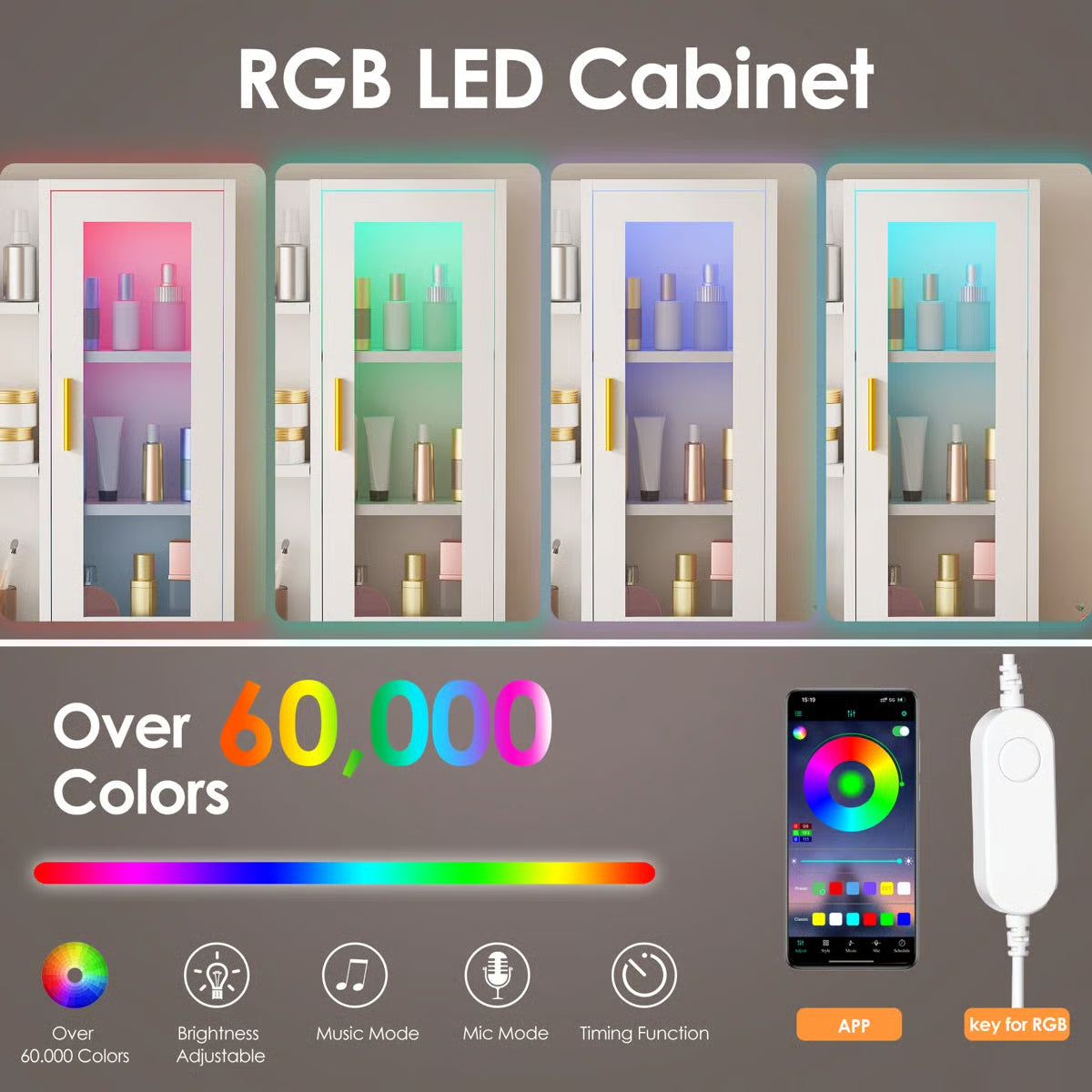 Adriel 51.8" Modern Makeup Vanity with Mirror, LED Lights, and RGB Cabinet Storage-OUCH CART| Dressing table