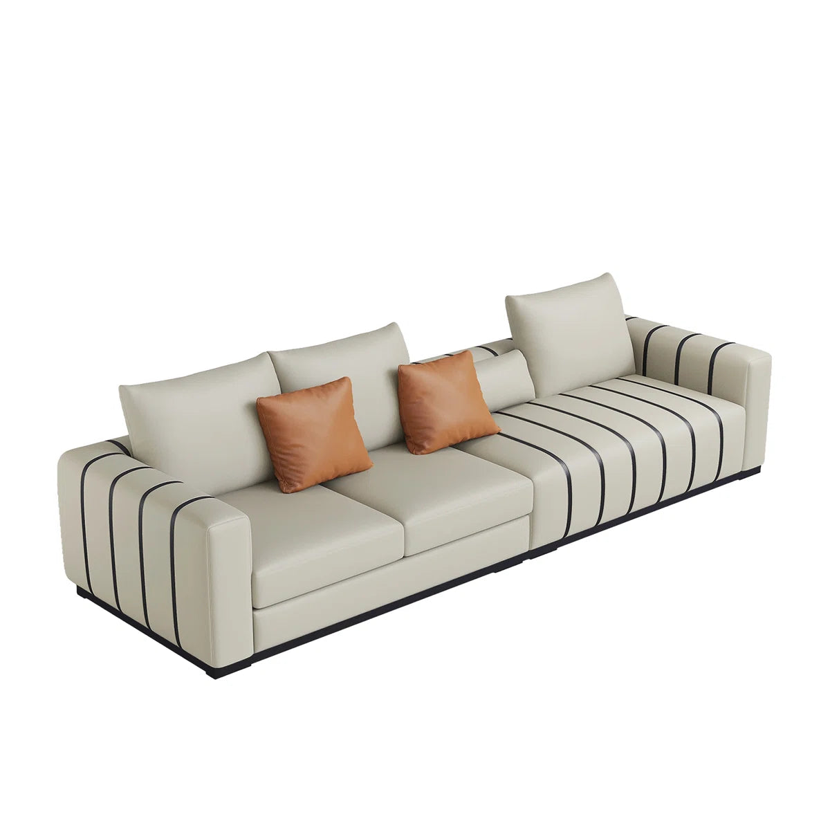 Large Modern Sofa Couch with Pillows, Cream Faux Leather Upholstered Sofa with Solid Wood Frame