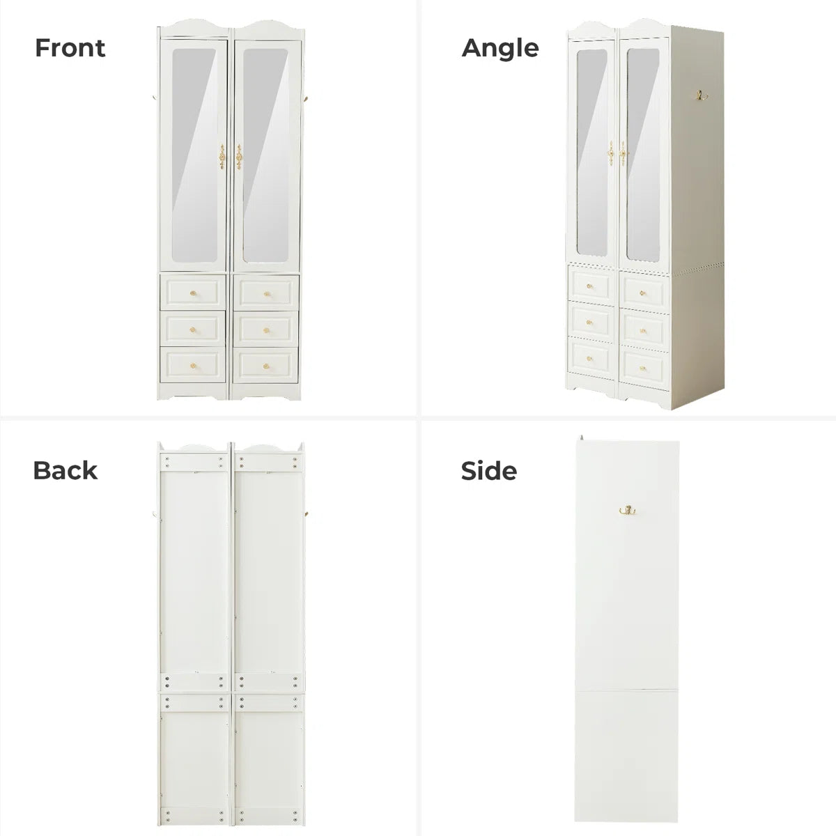 Large Armoire Wardrobe Closet 6 Drawers 2 Mirrors Hanging Rod with Sensor Lights-OUCH CART | Wardrobe