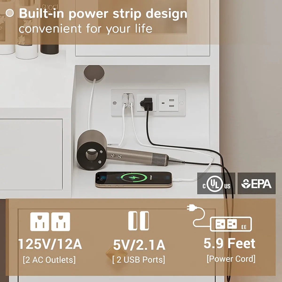 Stylish Dufault Vanity Table with Mirror and Bedroom Storage