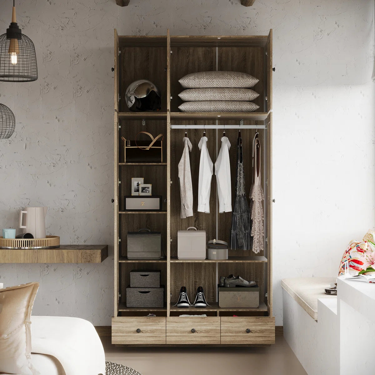 Coleridge Wardrobe Armoire – Elegant Solid Wood Storage Cabinet for Bedroom