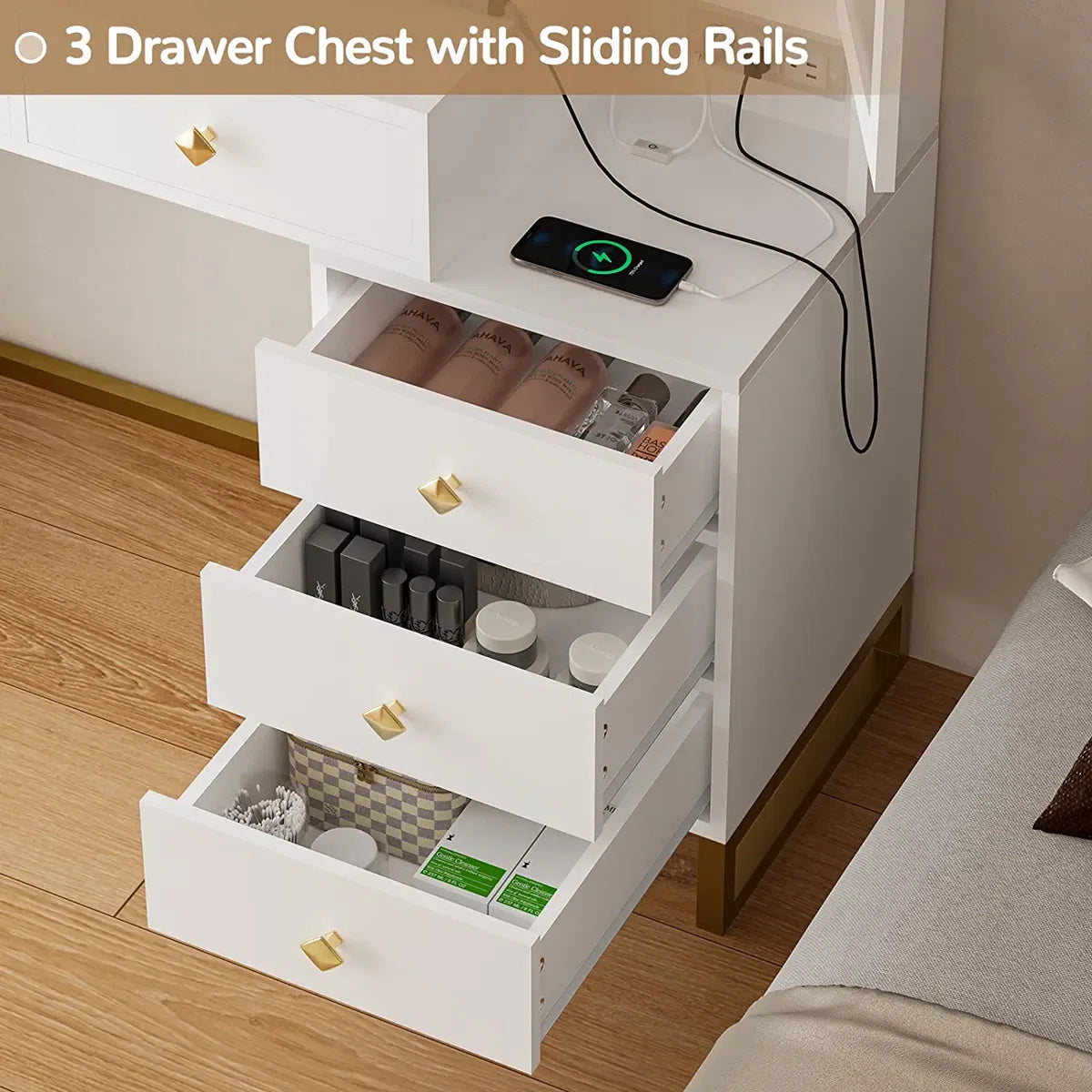 Stylish Dufault Vanity Table with Mirror and Bedroom Storage- Ouch Cart | Dressing table