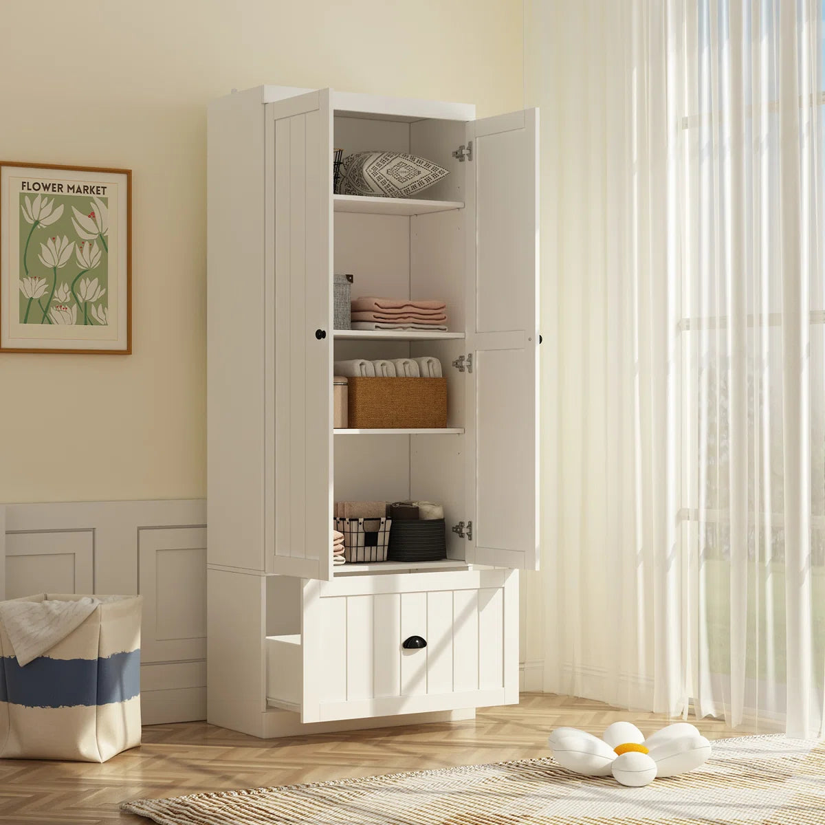 Dorilal Armoire Large Storage Solid Wood Wardrobe for Bedroom OUCH CART
