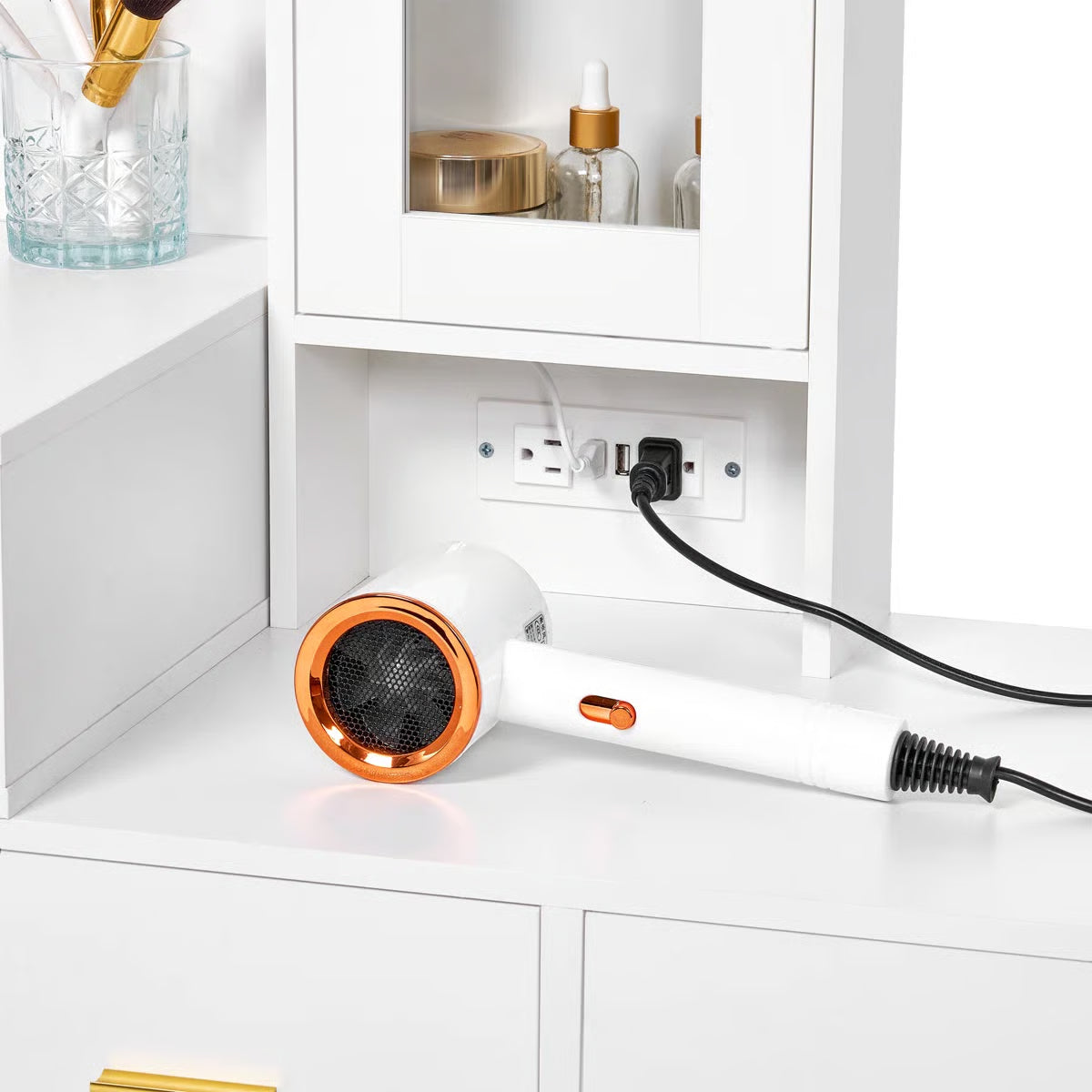 Adriel 51.8" Modern Makeup Vanity with Mirror, LED Lights, and RGB Cabinet Storage-OUCH CART| Dressing table