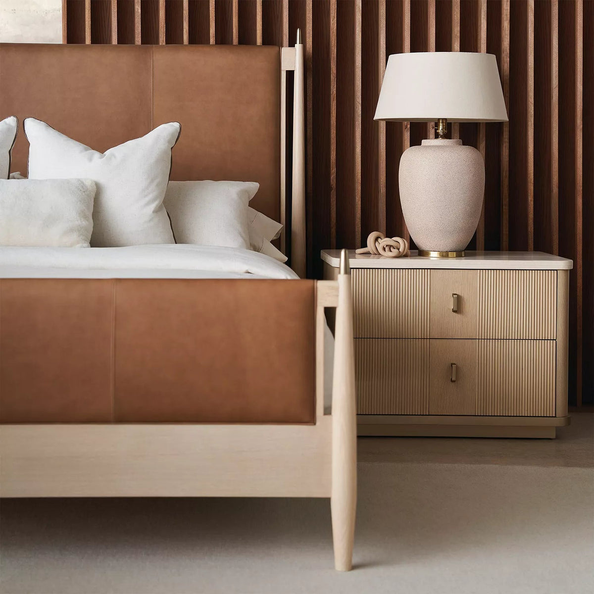 Modern 2 Drawer Wooden Bedside Table with Fluted Design Ouch Cart