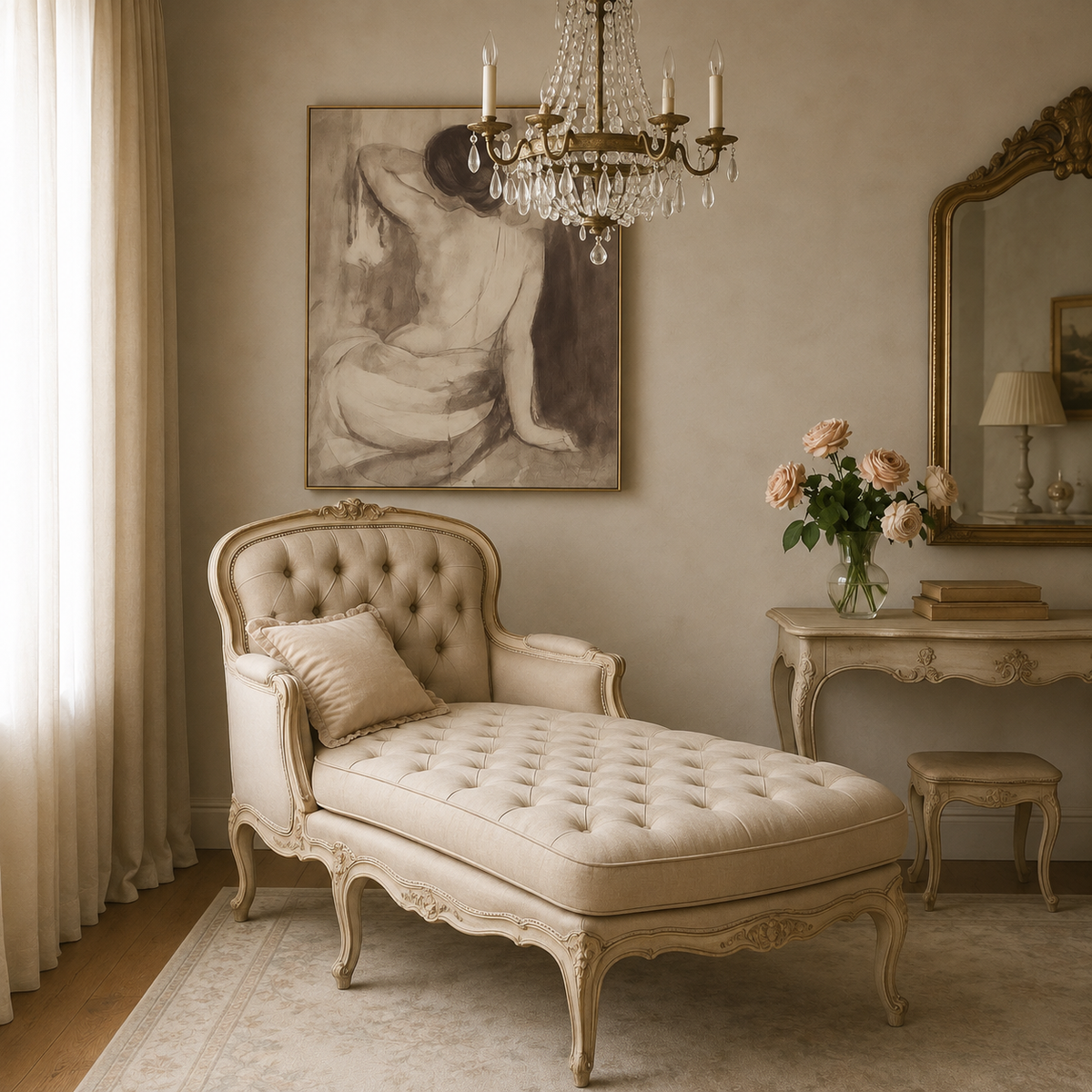 Luxury Tufted Chaise Lounge | Elegant French Style Upholstered Daybed for Bedroom & Living Room Ouch Cart