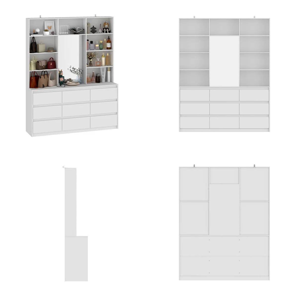 Spacious 9-Drawer 7-Shelf Wardrobe – Wooden Closet with Full-Length Mirror OUCH CART