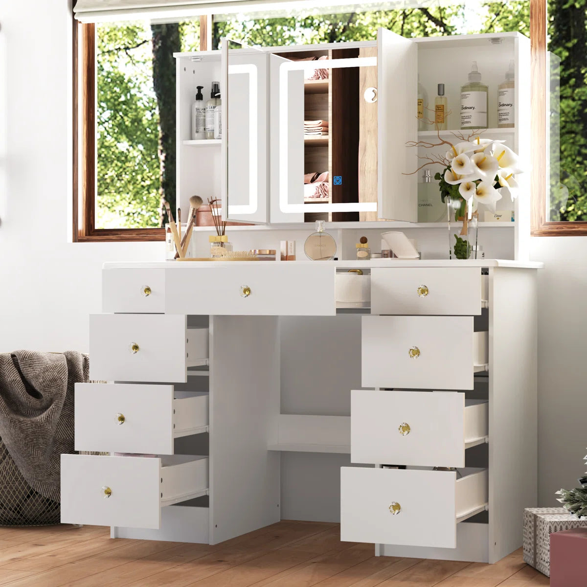 Luxury Makeup Vanity Desk with LED Lights and Storage