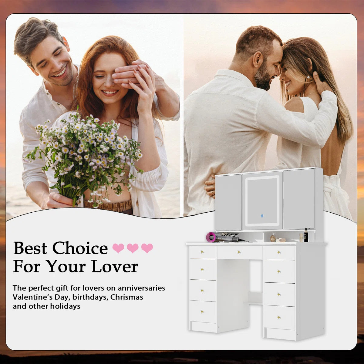 Luxury Makeup Vanity Desk with LED Lights and Storage-OUCH CART | Dressing table