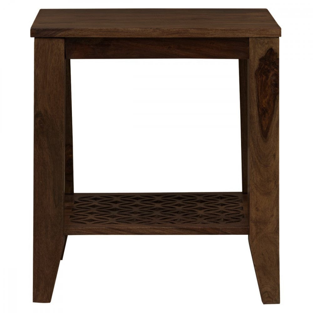 Carved net Side Table in Walnut Finish