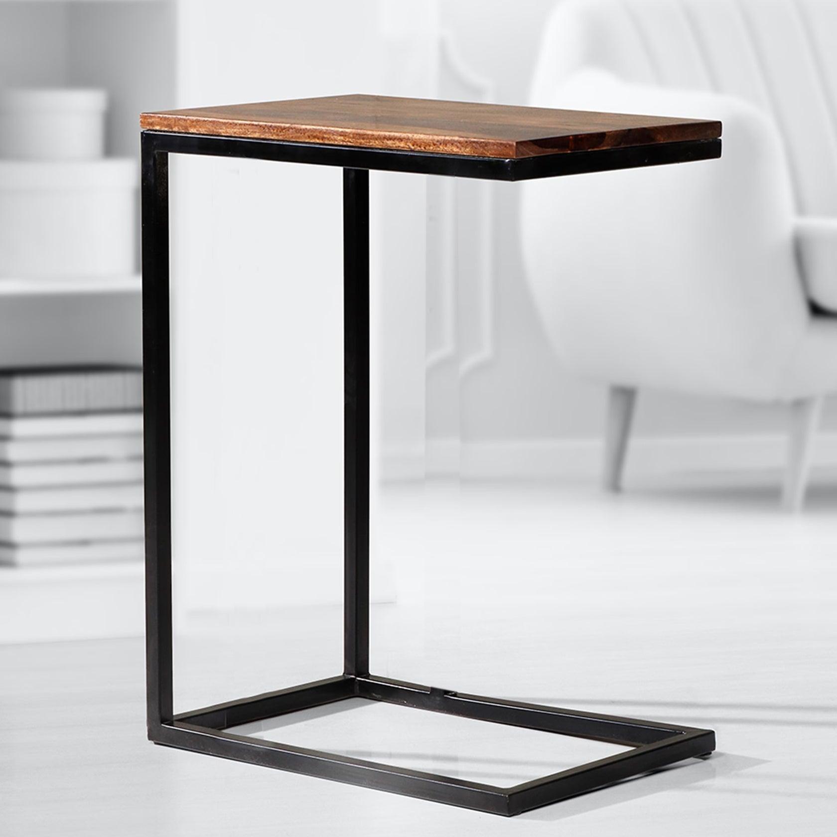 Tumbly Iron And Sheesham Wood Laptop Table In Light Honey