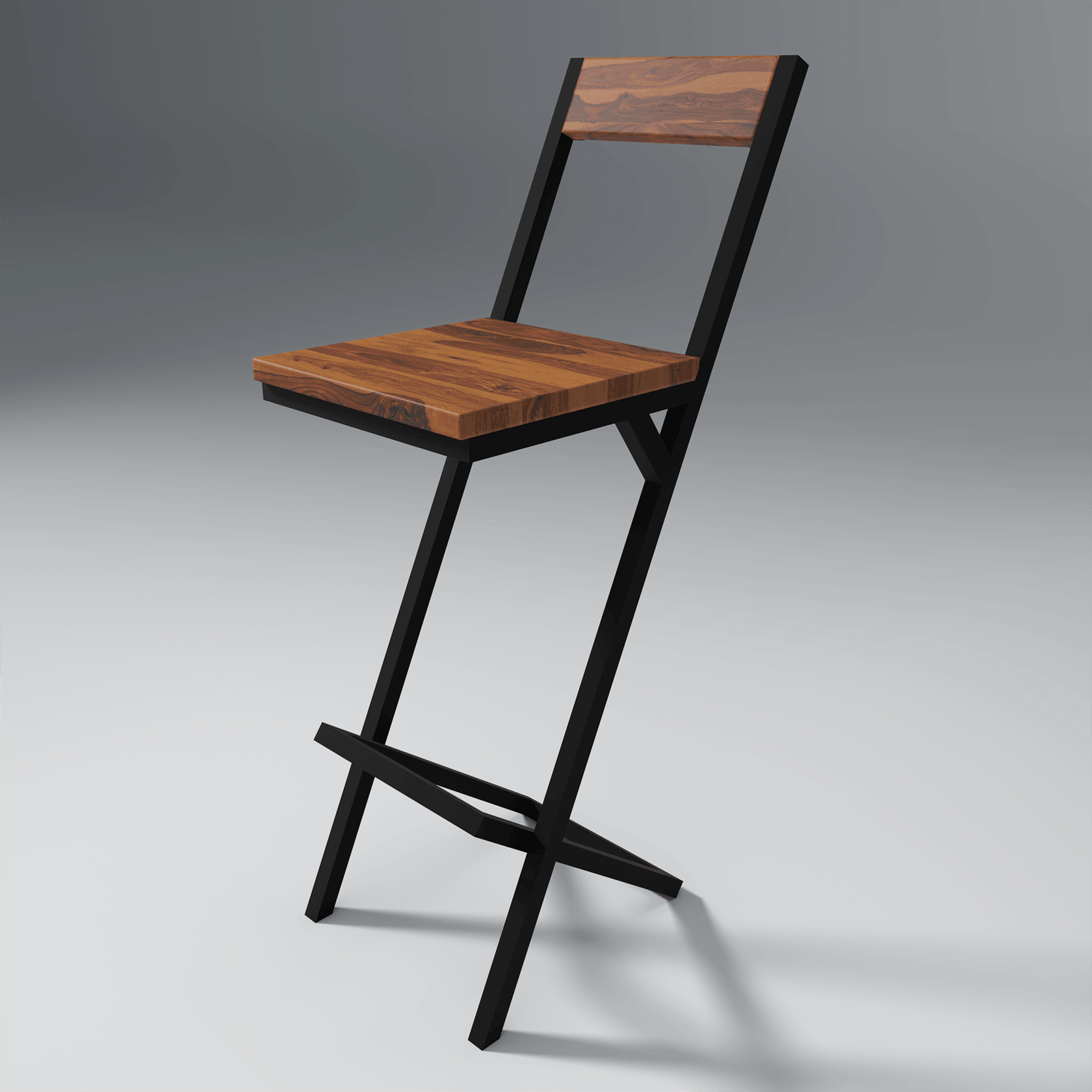 Sevio Iron And Sheesham Wood Bar Chair In Light Honey - Ouch Cart