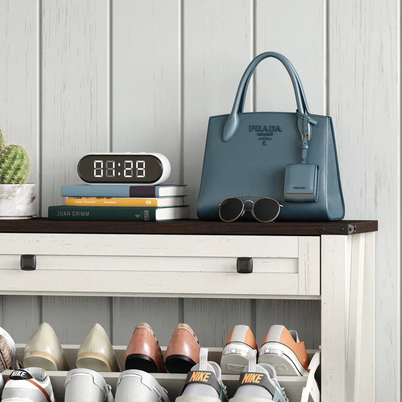 Storage Cabinet with 2 Flip Drawers,Farmhouse Shoe Cabinet for Entryway (Set of 2)