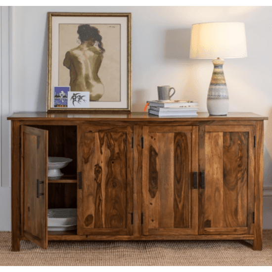 Canberra Sheesham Wood Four Door Storage Cabinet 172x45x90 CM (Honey Finish) - Ouch Cart