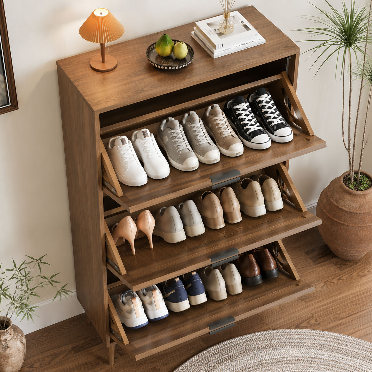 Modern Wooden Shoe Cabinet with 3 Flip Drawers | Space-Saving Shoe Storage Organizer | Multi-Pair Entryway Shoe Rack for Hallway, Living Room & Bedroom OUCH CART