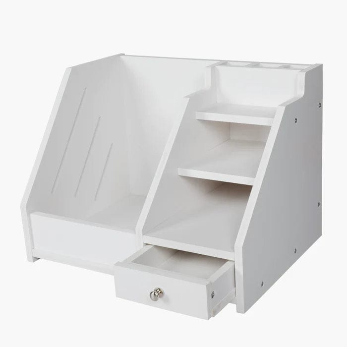 Multi Use Desktop Stationery Organizer Box with Drawer Rack (White)