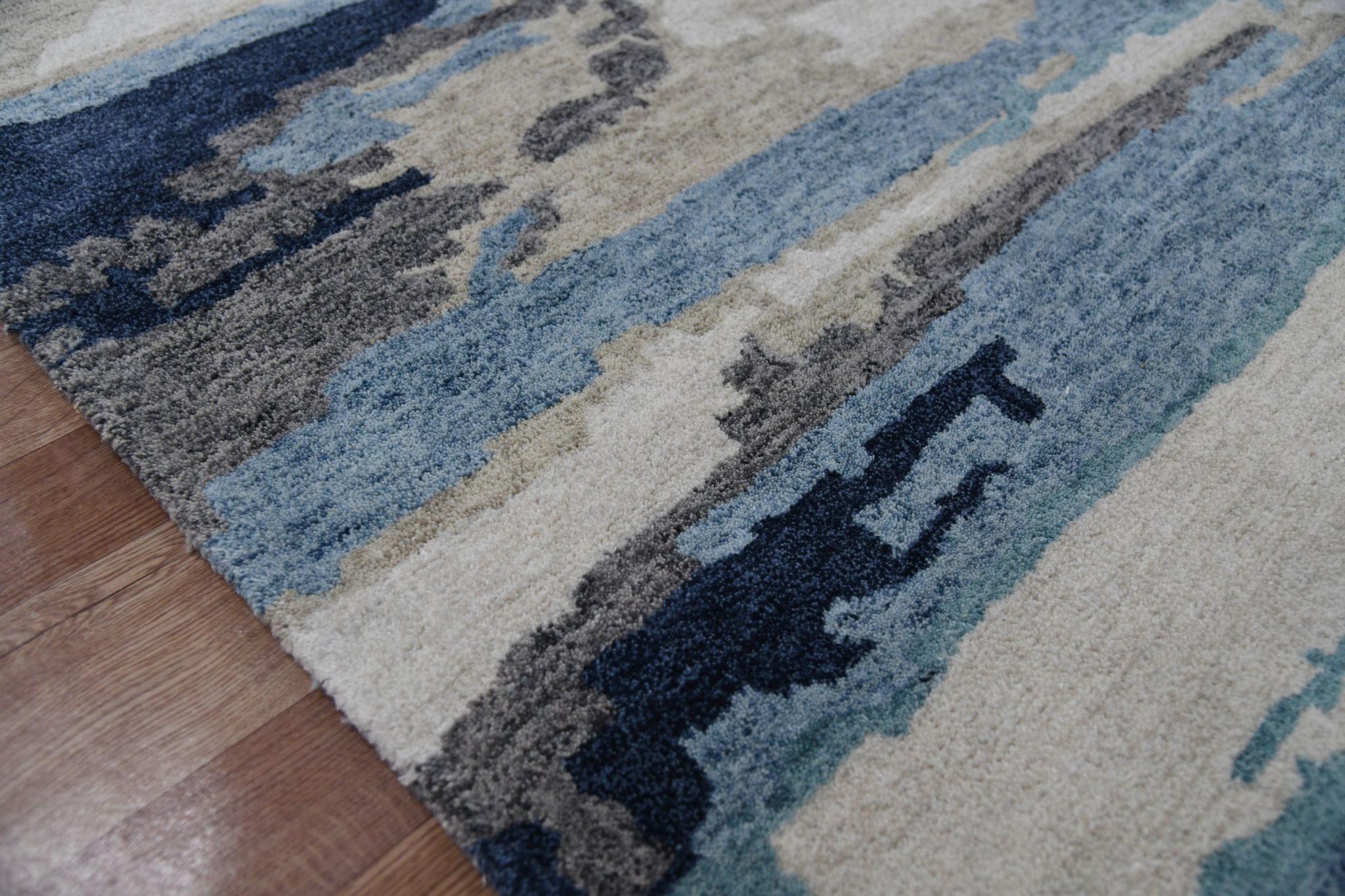 Abstract Blue Wool & Viscose Hand-Tufted Carpet Abstract Rug 8X10 Feet - Ouch Cart