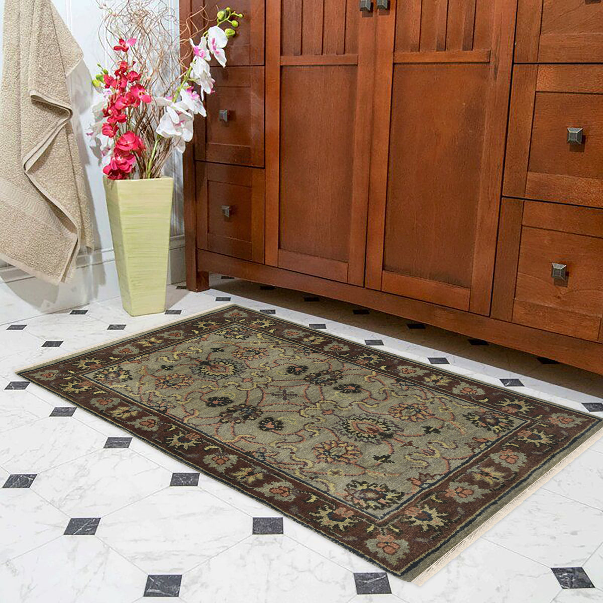Luxor Classic Pattern Hand Knotted Rectangle Anti-Skid Designer Carpet, Prayer Rug For Office Cabins, Small Living Spaces - 2'X3' Saraswati Global