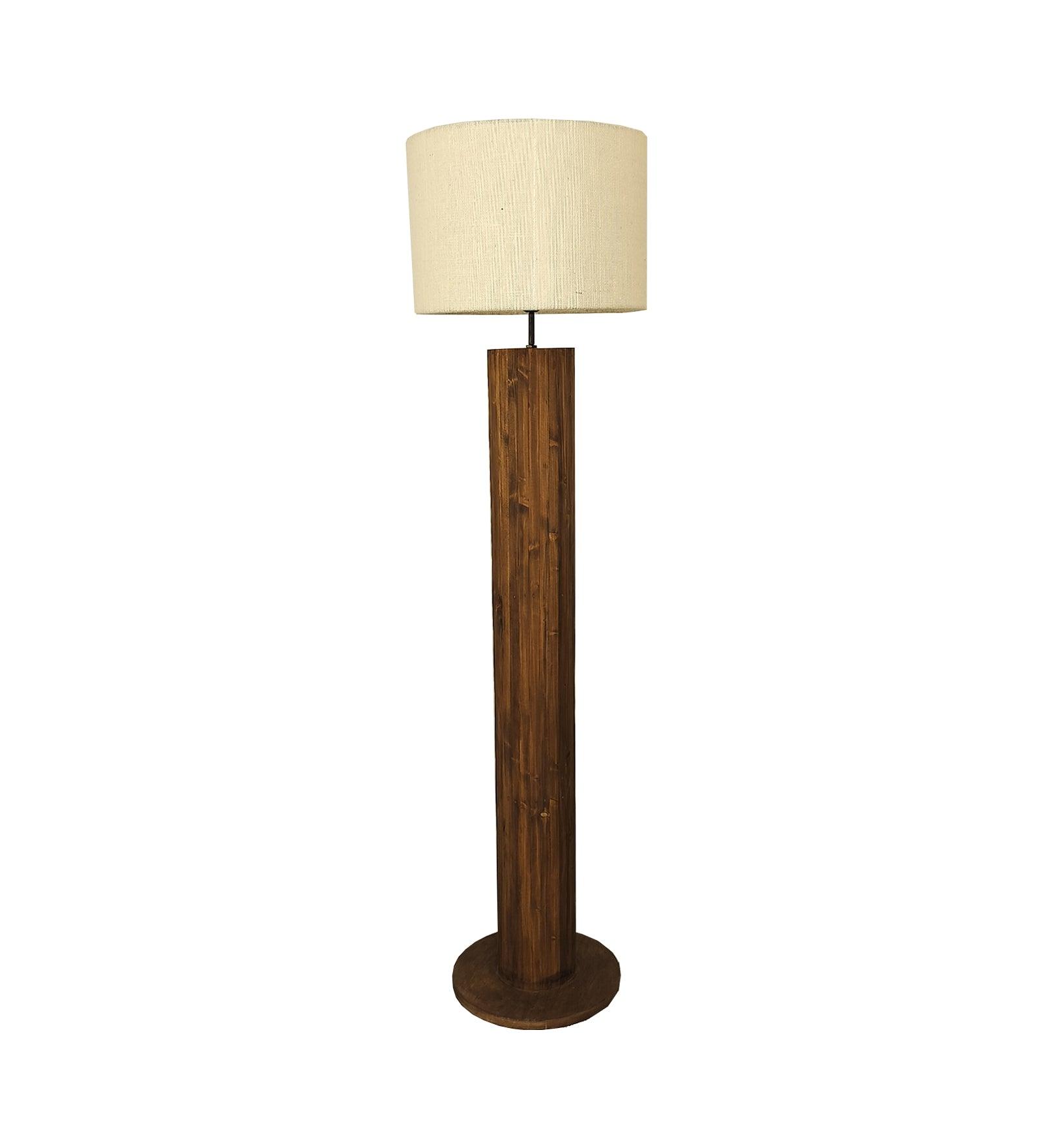 Cedar Wooden Floor Lamp with Premium Beige Fabric Lampshade (BULB NOT INCLUDED) - Ouch Cart