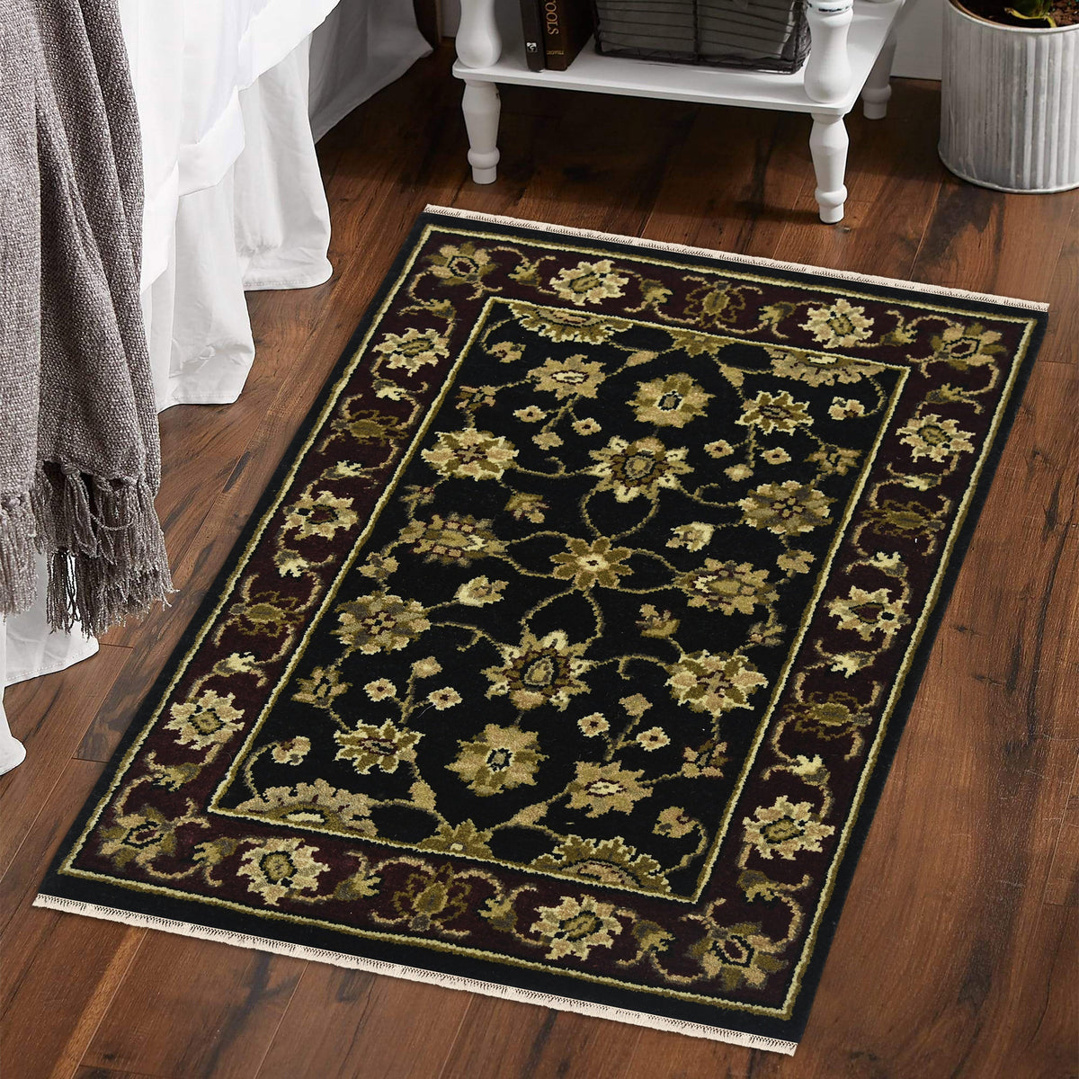Luxor Classic Pattern Hand Knotted Rectangle Anti-Skid Designer Carpet, Prayer Rug For Office Cabins, Small Living Spaces - 2'X3' Saraswati Global