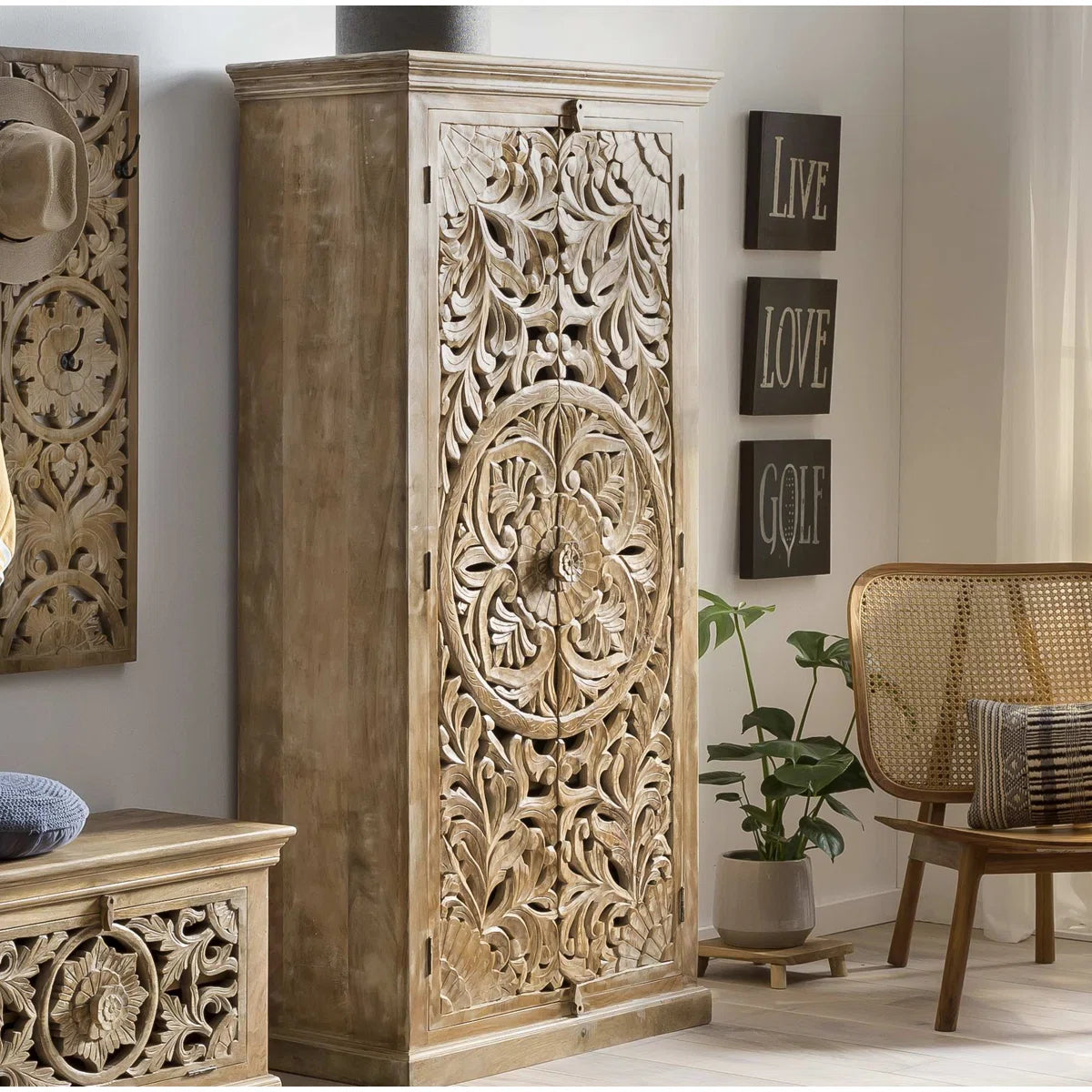 Large Storage Armoire Solid Wood Wardrobe for Bedroom-OUCH CART | Wardrobe