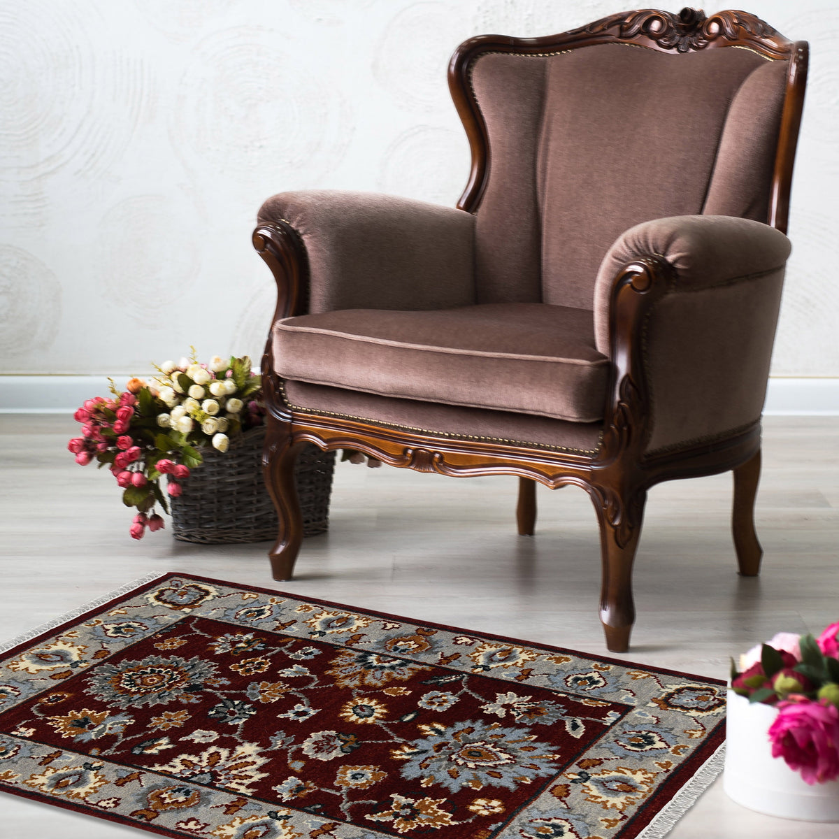Luxor Classic Pattern Hand Knotted Rectangle Anti-Skid Designer Carpet, Prayer Rug For Office Cabins, Small Living Spaces - 2'X3' Saraswati Global