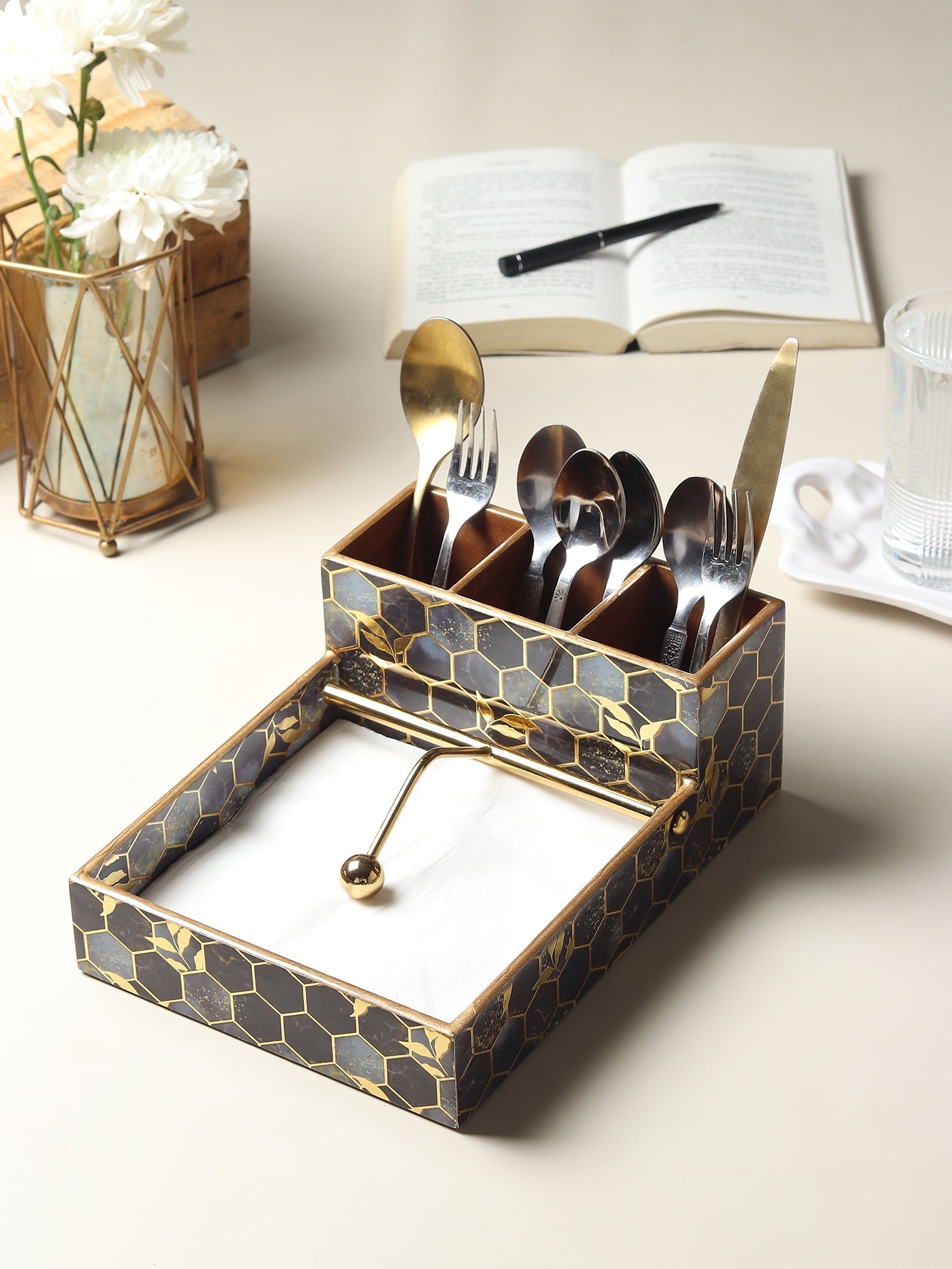 Gilded Hive Cutlery and Tissue Holder M.M.I. OVERSEAS