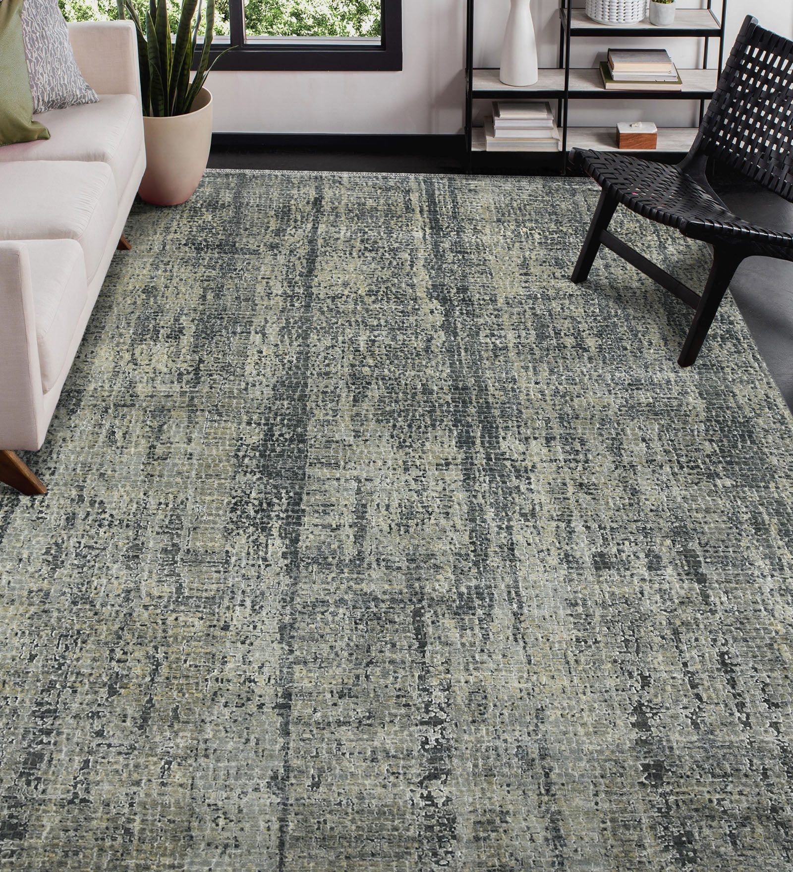 Emerald Modern Pattern Hand Knotted Rectangle Anti-Skid Designer Carpet, Prayer Rug For Office Cabins, Small Living Spaces - 2'X3'
