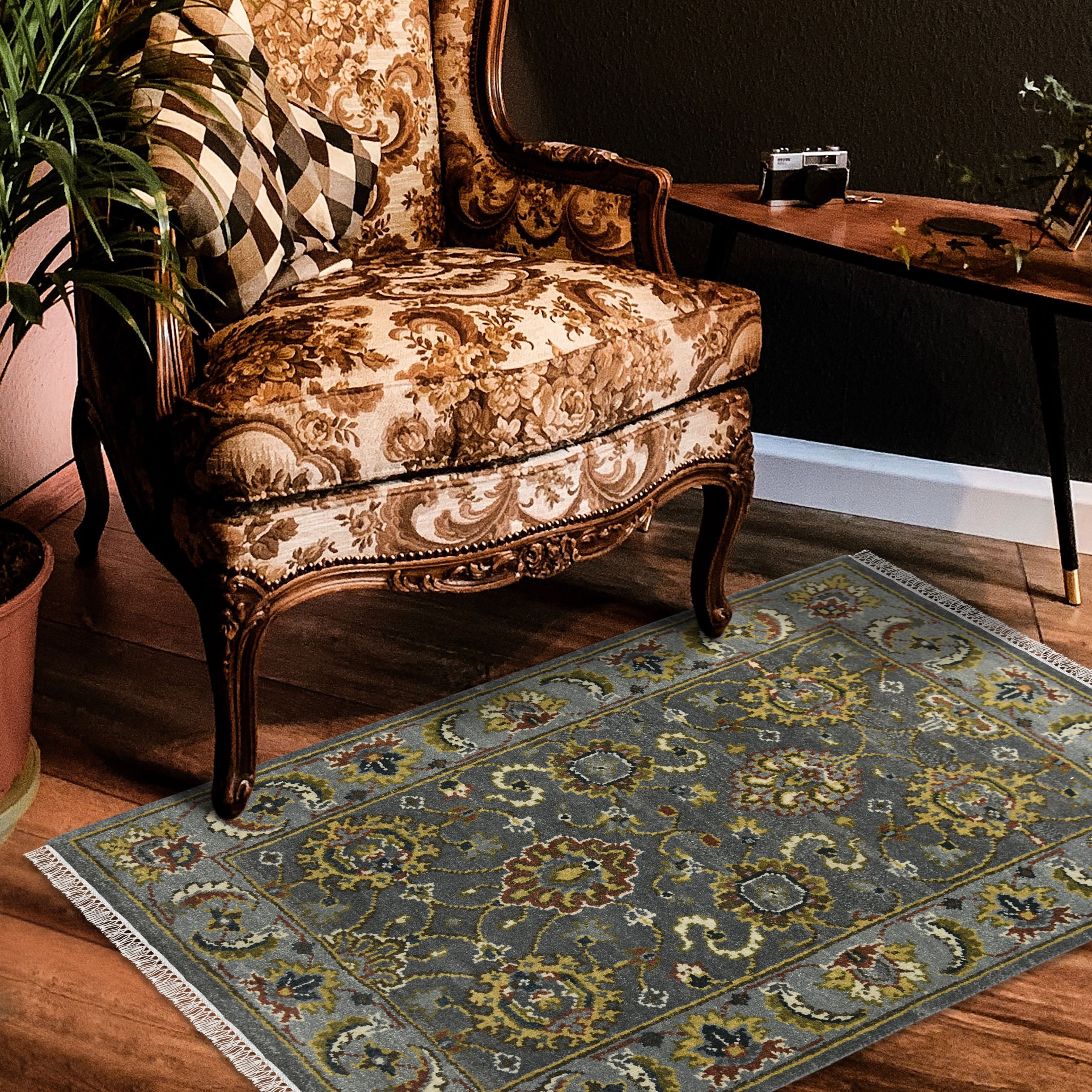 Luxor Classic Pattern Hand Knotted Rectangle Anti-Skid Designer Carpet, Prayer Rug For Office Cabins, Small Living Spaces - 2'X3'