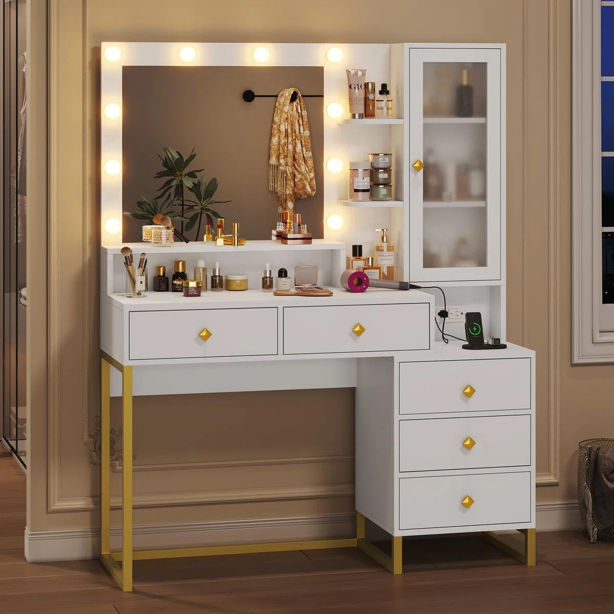 Stylish Dufault Vanity Table with Mirror and Bedroom Storage- Ouch Cart | Dressing table